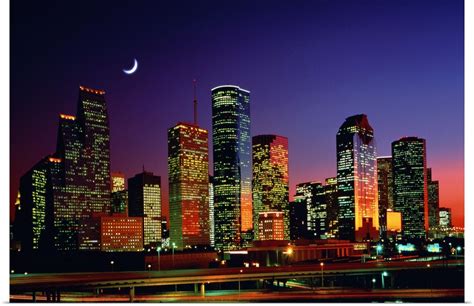 Poster Print Wall Art Entitled Houston Skyline At Night Texas Ebay