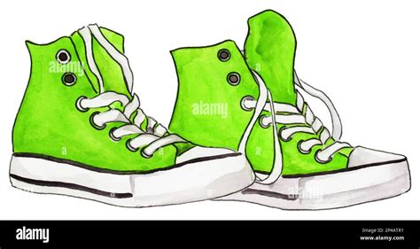 Watercolor Neon Green Sneakers Pair Shoes Isolated Vector Stock Vector