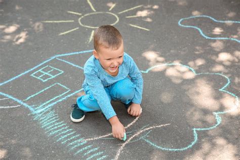 Little Child Drawing With Colorful Chalk Stock Photo Image Of Detail