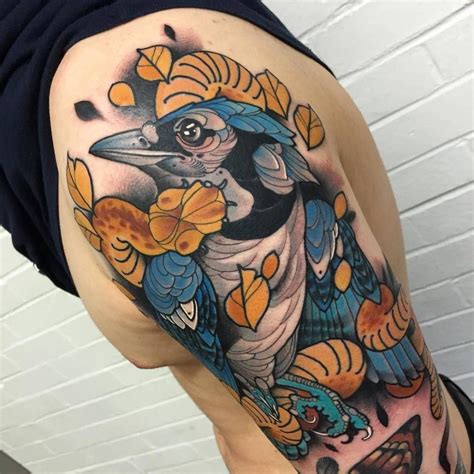 Neotraditional Style Blue Jay Tattoo On The Left Upper Tatuajes Tradicionales Tatuaje