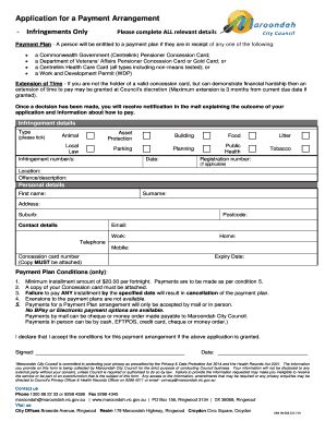 Fillable Online Application For A Payment Arrangement Maroondah City Council Fax Email Print