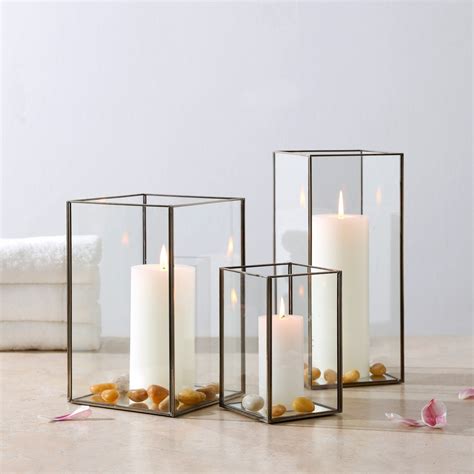 Set Of 3 Square Glass Hurricane Candle Holders Etsy