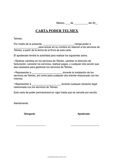 ᐅ Carta Poder Telmex Ejemplos en Word PDF Gratis