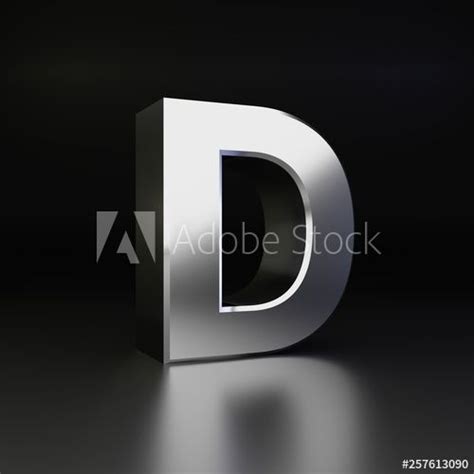 Chrome Letter D Uppercase 3d Render Shiny Metal Font Isolated On Black