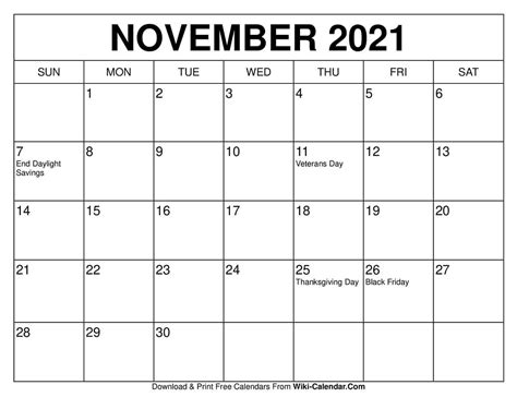 Printable Calendar November 2021 Free Printable November 2021