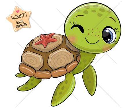 Cute Turtle Print Turtle Clipart Terrapin Water Sea Baby Shower