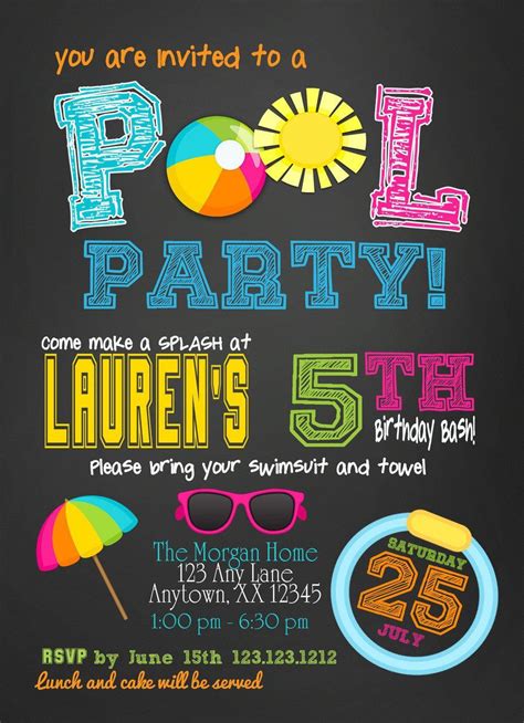 Pool Party Birthday invitations | Pool party birthday invitations, Pool
