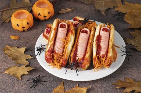 Themed Food For Halloween Hot Dog With Bloody Sausage Fingers In