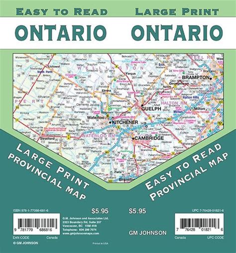 Ontario Large Print Carte De La Province De Lontario Gm Johnson