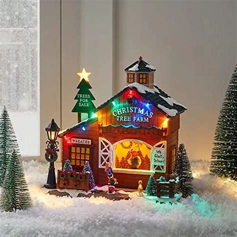 Christmas Village Tree Farm Pre Lit Multicolored Led Battery Operated