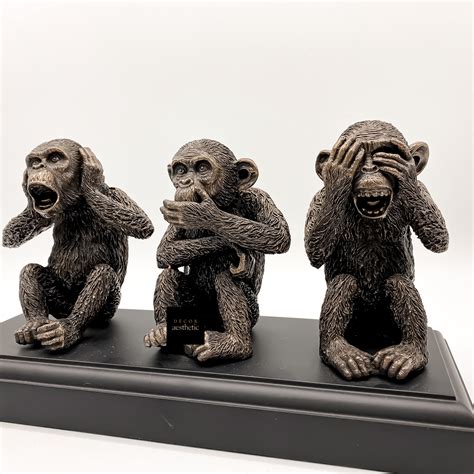 Three Wise Monkeys Miniature Sculpture Vintage Solid Brass See