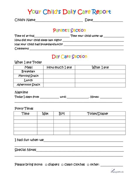 Free Printable Daycare Daily Sheets