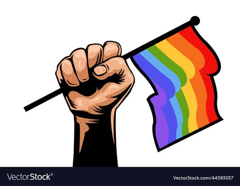 rainbow flag in hand pride flag hand holding lgbt vector image
