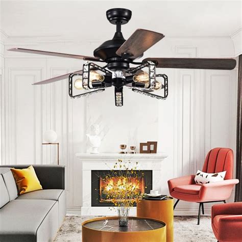Boasting a sleek and edgy design, it features three blades that have a wave design to help better circulate the air. 52 Inch Crystal Ceiling Fan with Light Chandeliers Fan ...
