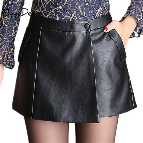 Flyyedemo 4xl Pu Skirtpant 2019 Autumn New High Waist Pu Leather Mini Skirt Women Winter Pants