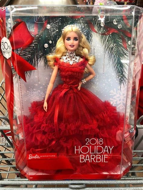 Barbie Frn69 2018 Holiday Doll In Red Dress And Doll Stand For Sale