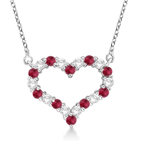 Open Heart Diamond And Ruby Pendant Necklace 14k White Gold 130ct Ip309