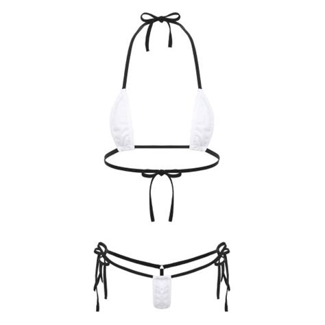 Womens Micro Mini Bikini Suits Swimwear Bathing Suit Lace Up Bikini Bra With Micro G String Set