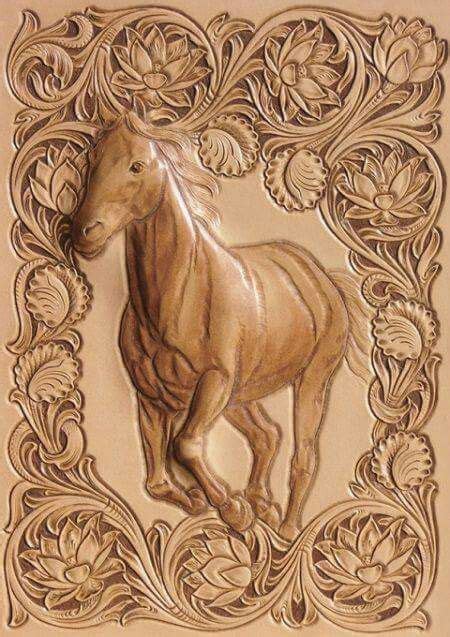 3d Hand Tooled Horse Leather Door Panel Armoire Leather Tooling