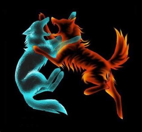 Fire And Water Wolves Wolves Fighting Two Wolves Fantasy Wolf