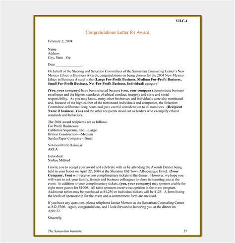 Award Congratulations Letter Sample Congratulations Letter For Images