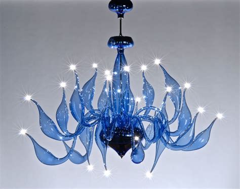 Pretty Light Blue Murano Glass Art Chandelier With 24 Lights — Italian
