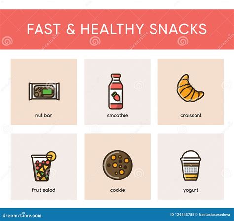 Colorful Icons Of Fast And Healthy Snacks Stock Vector Illustration