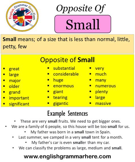 Conversely, synonyms are words with meanings that are the same as one another. Opposite Of Small, Antonyms of Small, Meaning and Example ...