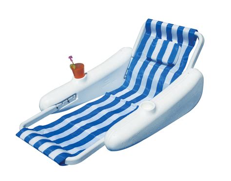 66 Sunchaser Blue And White Striped Sling Back Floating Lounge Chair
