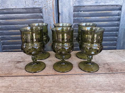 Vintage Kings Crown Glasses Set Of 6 Deep Green Water Wine Etsy