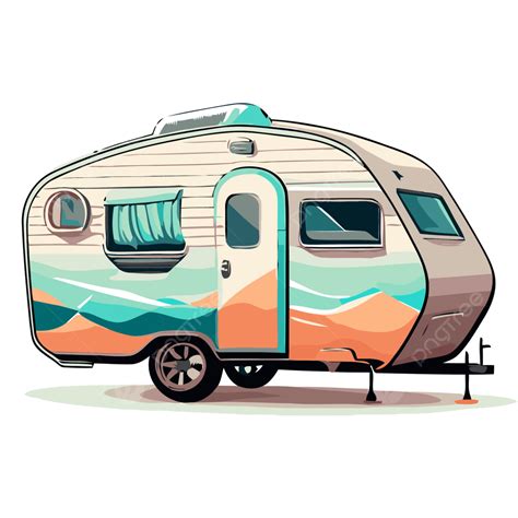 Camper Trailer Vector Sticker Clipart Cartoon Style Vintage Camper Is