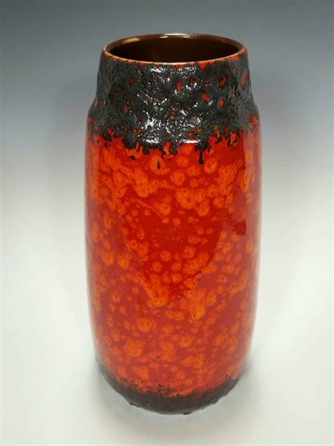 Vintage Mid Century Modern German Pottery Tall Vase Vceramic Orange