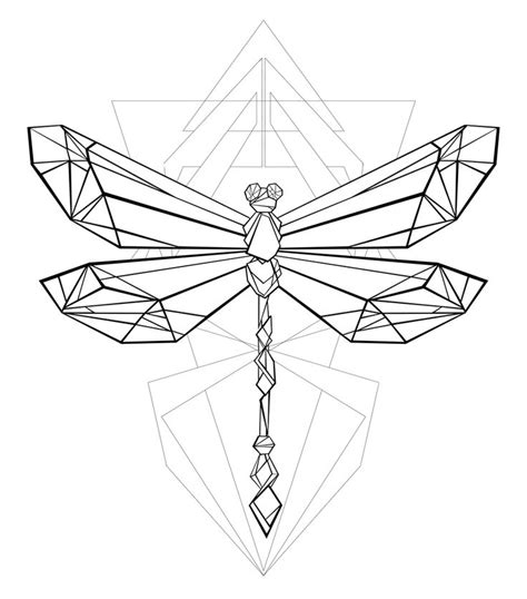 A Black And White Drawing Of A Dragonfly With Geometric Shapes On The