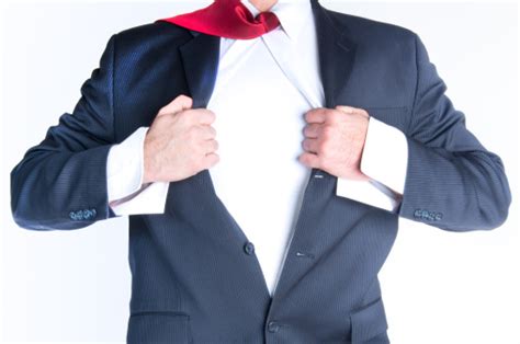 Closeup Of Man Ripping Suit Jacket And Shirt Open Stock Photo