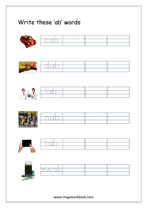 Three Letter Words Tracing Worksheets