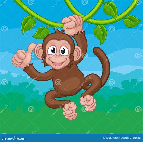 Monkey Singing On Jungle Vines Thumbs Up Cartoon Stock Vector