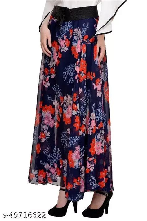 Raabta Navy With Multi Color Floral Print Flared Skirt