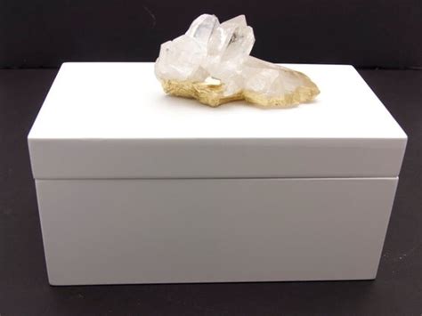 White Lacquer Jewelry Box With Crystal Quartz Cluster And A