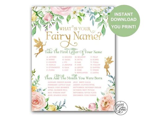 Fairy Name Game Fairy Party Game Printable What Is Your Fairy Name