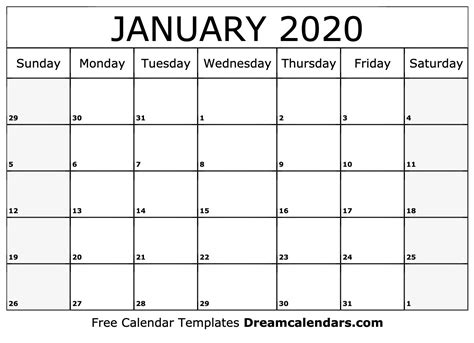 January 2020 Calendar Usa Calendar Template Printable