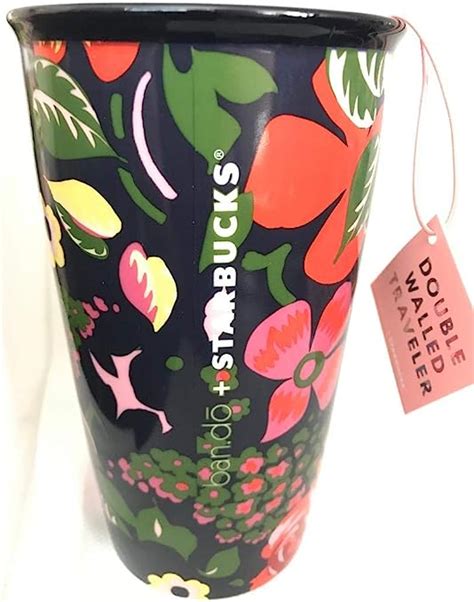 Starbucks Ban Do Limited Edition Ceramic Traveler Mug Tumbler Pink Floral 12 Oz Coffee And Tea