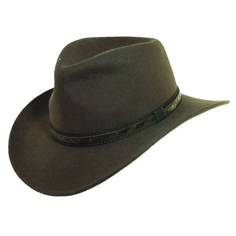 Wool Felt Outback Hat With Faux Leather Trim Explorer Hats