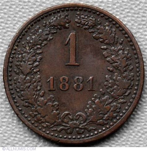 1 Kreuzer 1881 Franz Joseph I 1848 1916 Austria Coin 14183