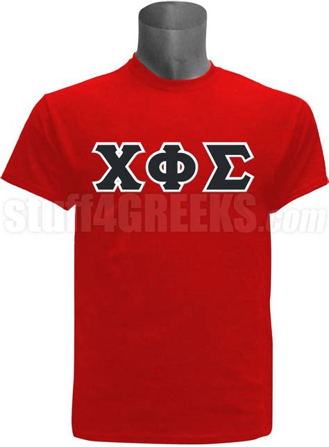 Red Chi Phi Sigma T Shirt With The Greek Letters Across The Chest