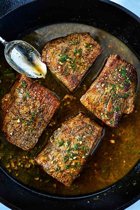 Brown beef in oil, add 1/2 cup water, cover and simmer for 30 minutes. Garlic Butter Skillet Flank Steak Oven Recipe - No. 2 Pencil