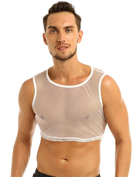 Herren Mesh Fischnetz Kurze Tank Top Muskel T Shirt Unterhemden Durchsichtig Ebay