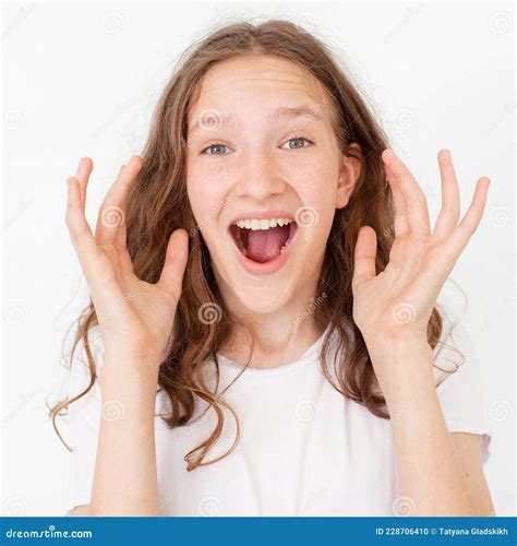 Happy Teen Girl In White T Shirt Stock Photo Image Of Lifestyle