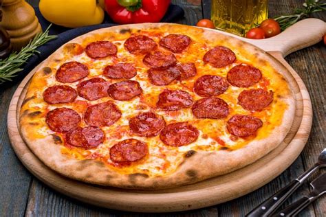 Pepperoni Pizza On Plate Stock Image Image Of Table 121078911