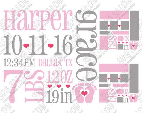 Are you searching for birth announcement png images or vector? Baby Girl Birth Announcement Template SVG Cut File Set