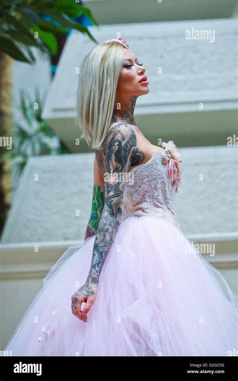 Becky Holt Showcasing Tattoos And Wedding Dress By Philippa Lusty At